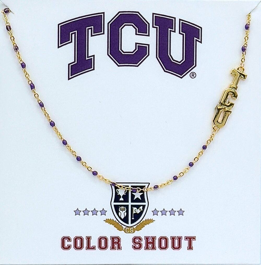 TCU Horned Frogs Purple Enamel Bead Necklace – 18K Gold Plated